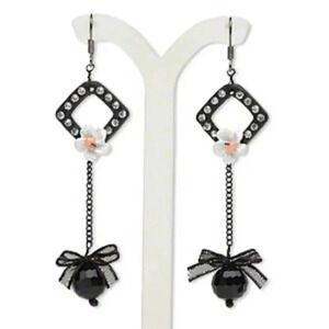 Handmade Gunmetal Crystal Flowers and Bows Kitchen Sink Dangle Earrings